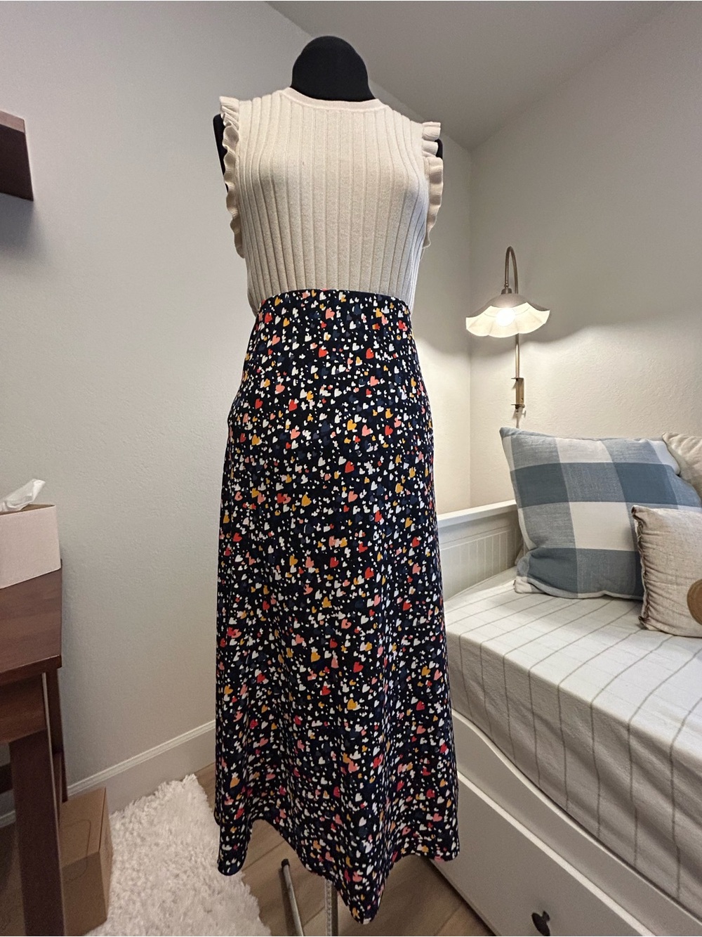 LOFT Navy Maxi Skirt- heart print
